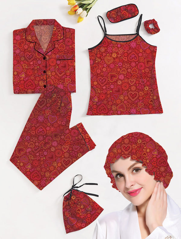 Eshaal Omani Divine Silk â€“ 7-Piece Pajama Set for Ultimate Comfort Silky Finish Night Dress For Women and Girls 7 Piece Night Wear Women's Pajama Sets