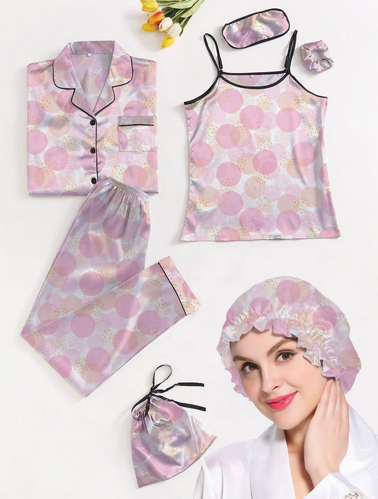 Eshaal Omani Dreamy Elegance â€“ Silky Night Dress and Pajama Set Silky Finish Night Dress For Women and Girls 7 Piece Night Wear Women's Pajama Sets