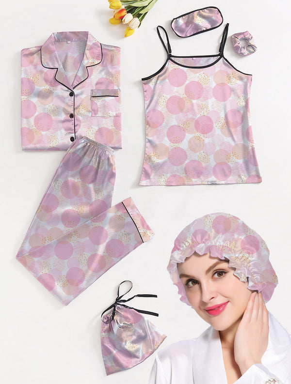 Eshaal Omani Dreamy Elegance â€“ Silky Night Dress and Pajama Set Silky Finish Night Dress For Women and Girls 7 Piece Night Wear Women's Pajama Sets