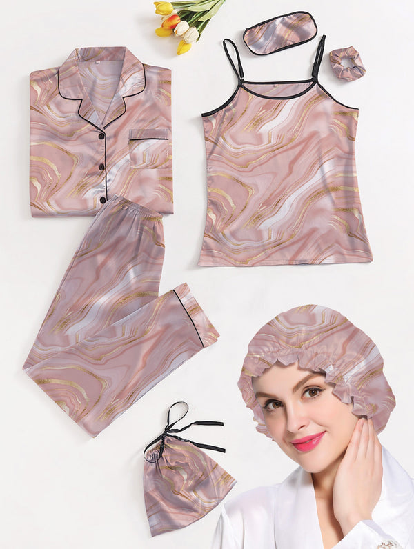 Eshaal Omani Luxe Nights â€“ Silky Finish Pajama Set Collection Silky Finish Night Dress For Women and Girls 7 Piece Night Wear Women's Pajama Sets
