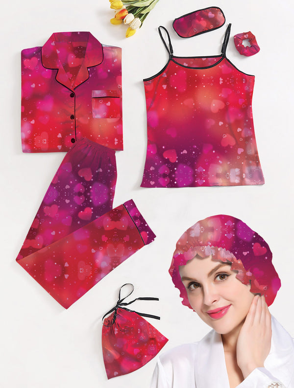 Eshaal Omani Velvet Dreams â€“ Ultimate Comfort Night Dress 7-Piece Set Silky Finish Night Dress For Women and Girls 7 Piece Night Wear Women's Pajama Sets