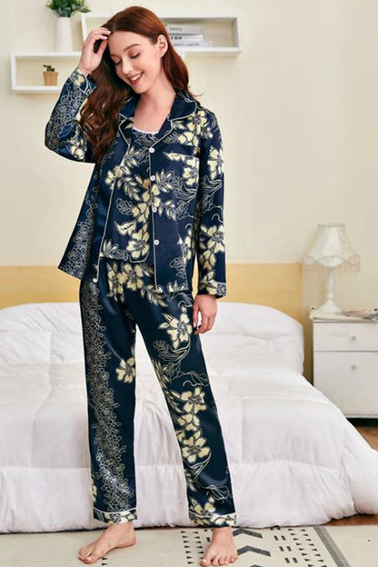 She's Inn Lumina Silky Satin Night Dress For Women and Girls 7 Piece Night Wear- Silky Satin Womens Pajama Sets Button Down Sleepwear Loungewear - Night Dress Nighty with Shirt and Trouser by Mid Night Vibes