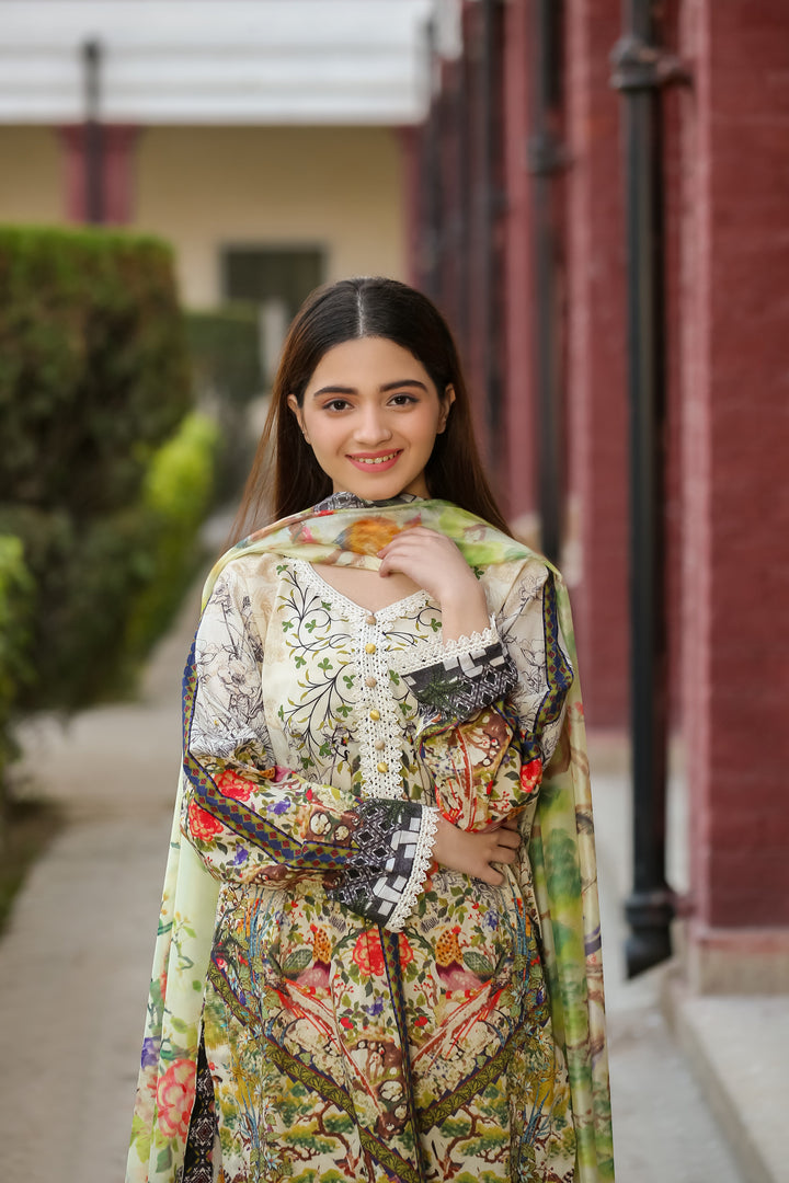 Saadia Ahmed 3Piece Lawn Suit in Vibrant Floral Print with Elegant Design for Summer Wear 