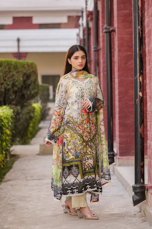 Saadia Ahmed 3Piece Lawn Suit in Vibrant Floral Print with Elegant Design for Summer Wear