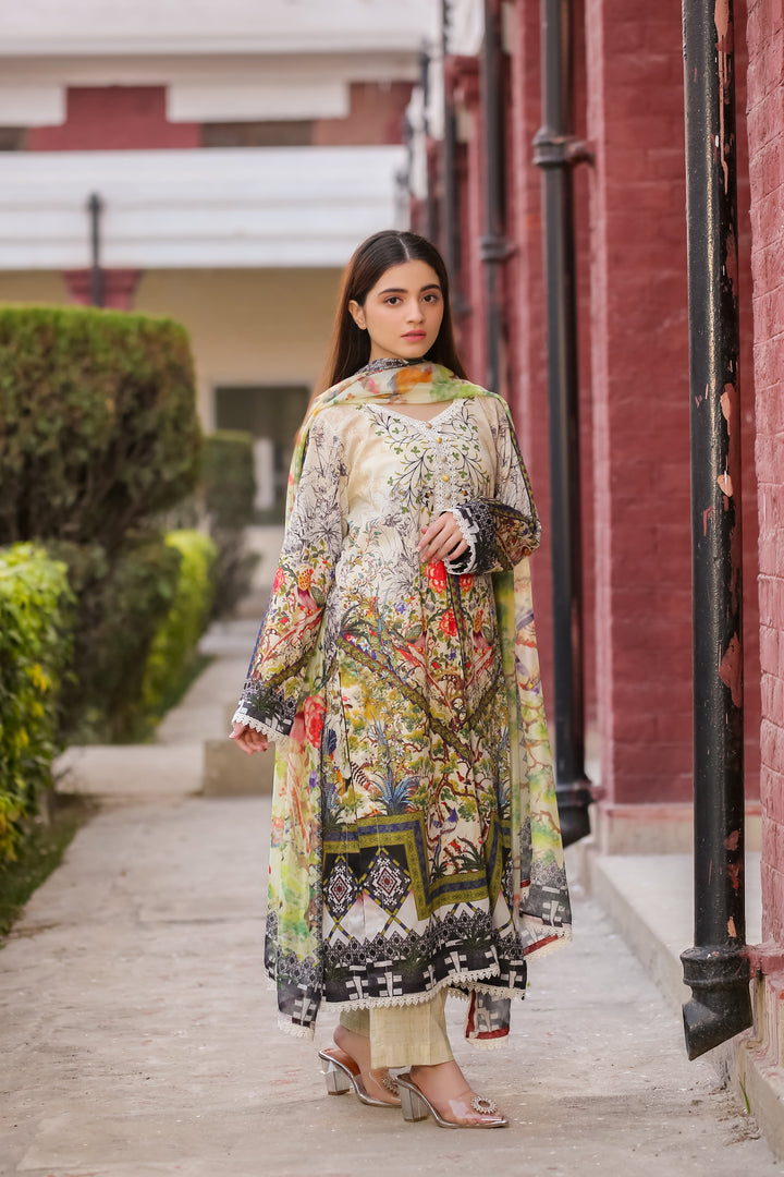 Saadia Ahmed 3Piece Lawn Suit in Vibrant Floral Print with Elegant Design for Summer Wear