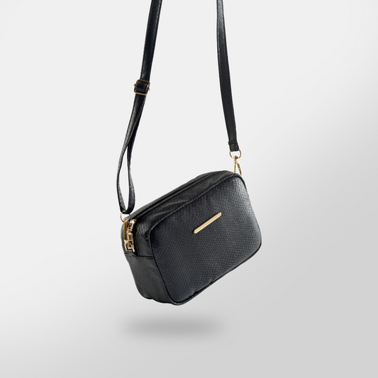 Mini Snakeskin Square Bag - Black
