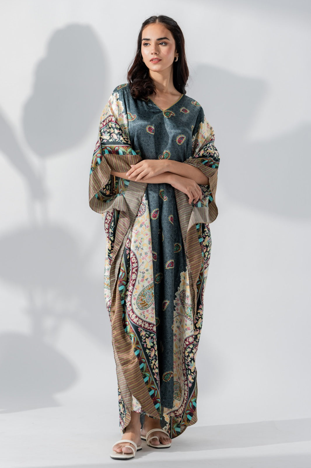 Studio By Arj women Gry print Silky Satin caftan lounge wear / nightwear
