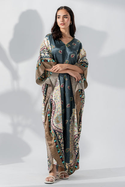 Studio By Arj women Gry print Silky Satin caftan lounge wear / nightwear