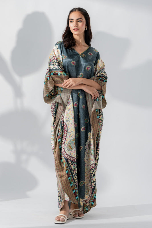 Studio By Arj women Gry print Silky Satin caftan lounge wear / nightwear