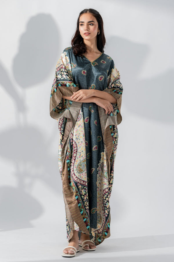 Studio By Arj women Gry print Silky Satin caftan lounge wear / nightwear