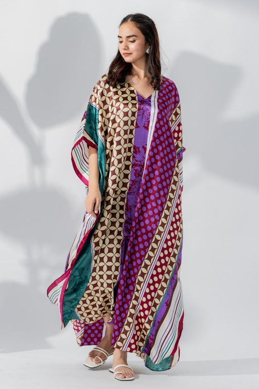 Studio By Arj women Multi print Silky Satin caftan lounge wear / nightwear