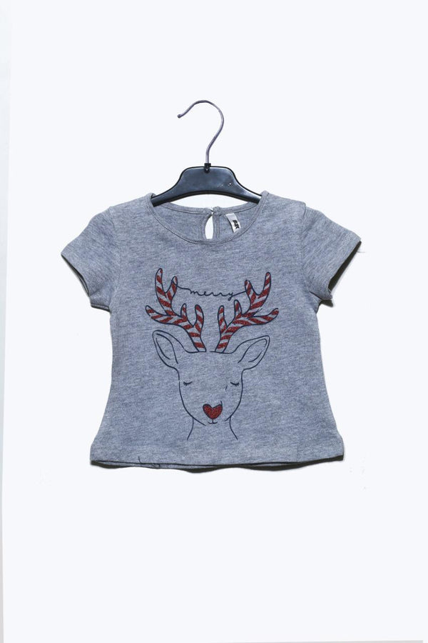 Cute Deer Shirt Grey and Red Glitter Shirt