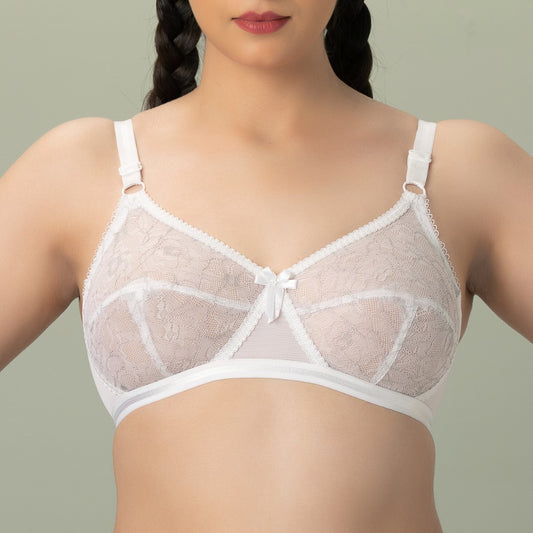 X-Over Trendy, Soft Lace Unpadded Crossover Bra, WHITE