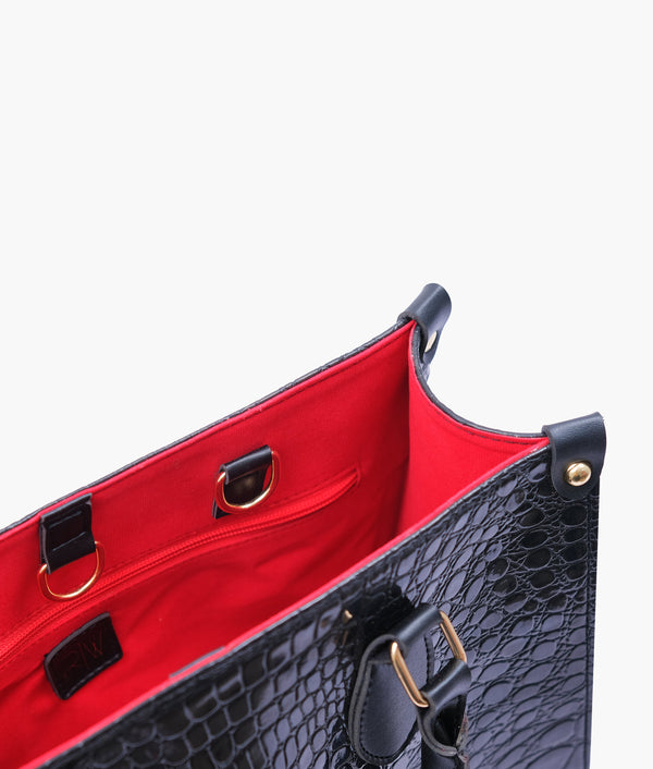 RTW Creation - Black on-the-go crocodile handbag