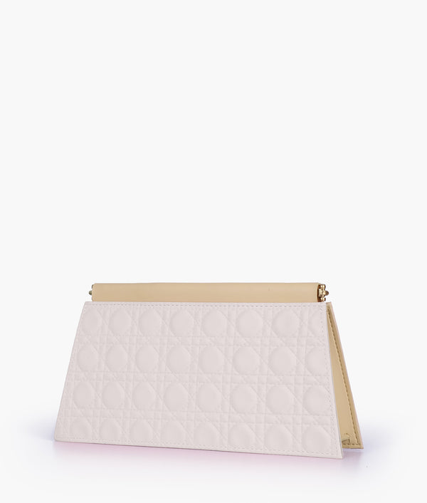 RTW Creation - Off-white quilted evening clutch with snap closure