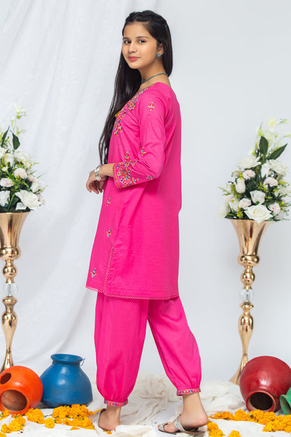 2Pcs Embroidered Suit Shirt & Cotton Trouser SKU: EMB-049