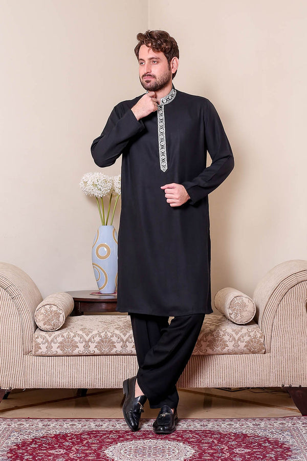 Real Image Mens Kurta Shalwar Winter Collection'2025-D-270 Black