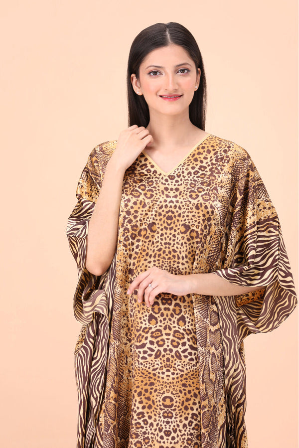 Studio By Arj Studio By Arj Women Golden Snack print Silky Satin caftan lounge wear / nightwear