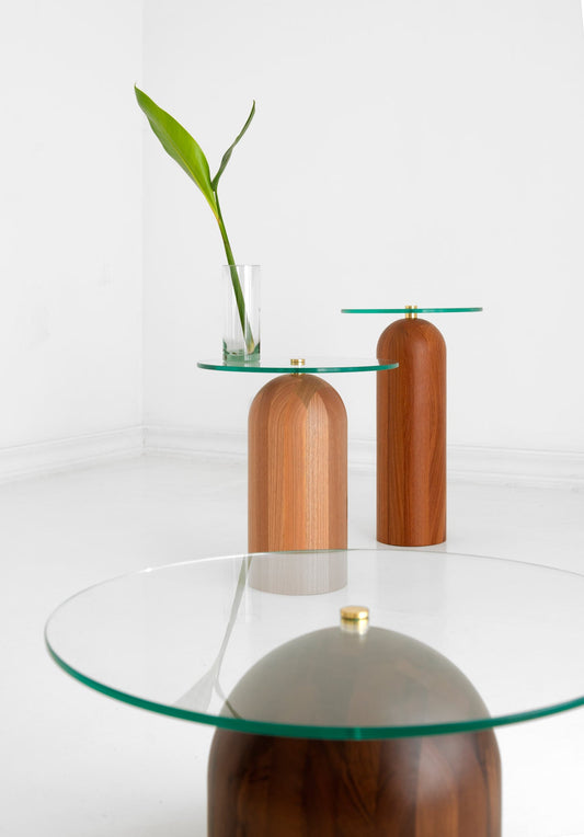 Wooden Table Glass Top Set of 3
