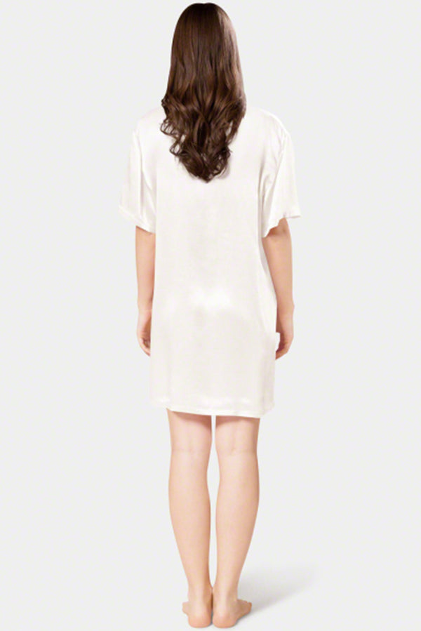 Women Short-Sleeve Silk Night Shirt-VL-NS01-IVY