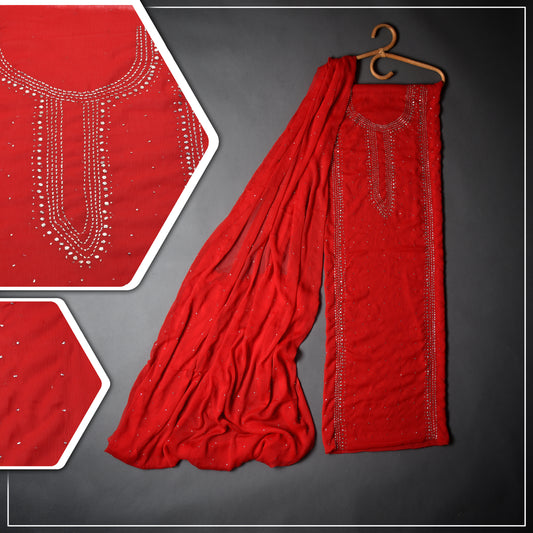 Elegant Chiffon with Mukesh embroidoyr women's wear, that meke you feel like royalty with intricate details of traditional Multani Art.-Rose