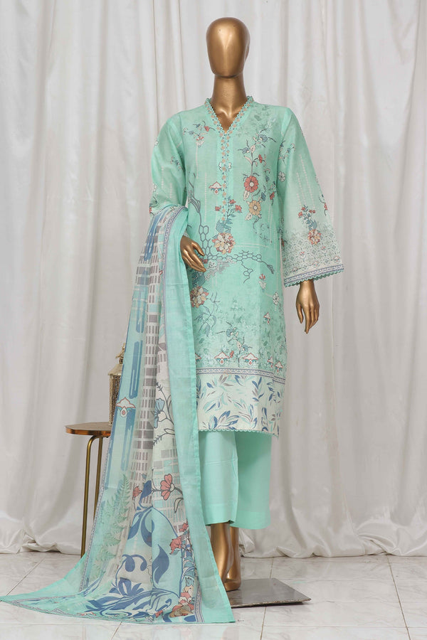 Bin Saeed Stitched 3 Piece Exclusive Printed Lawn Vol-04 Collection-SM-1331-Ferozi