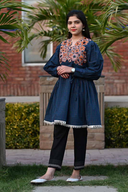 CHECK EMBROIDRED FROCK 0017