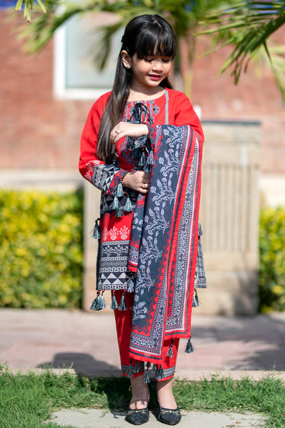 Girls Digital Printed Khaddar 3 Piece