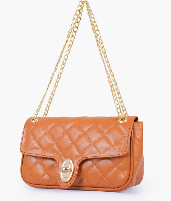 RTW Creation - Mustard quilted small shoulder bag with chain