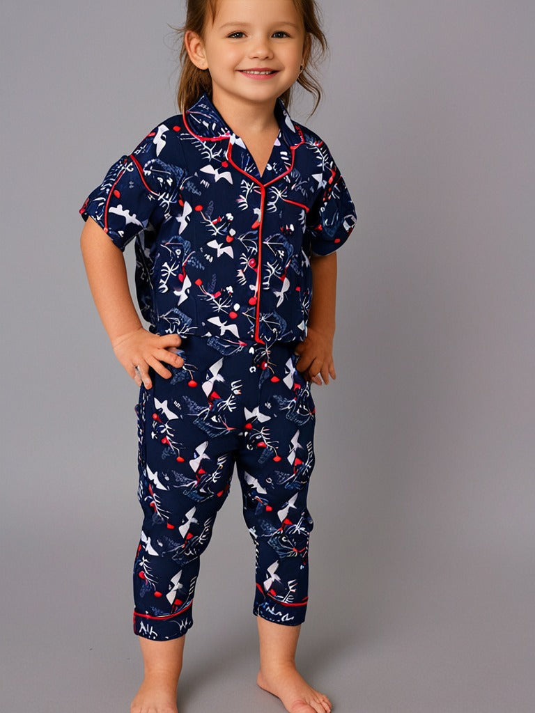 Kids klub cozy sleepwear breathable & light weight pajama set-navy; animal