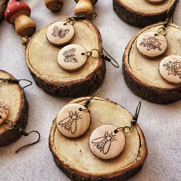 Wood Burned Earrings - Butterfly