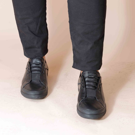 Handmade Turkish Modern Leather Sneakers in Black Color TIG-5392 ( S-014 )