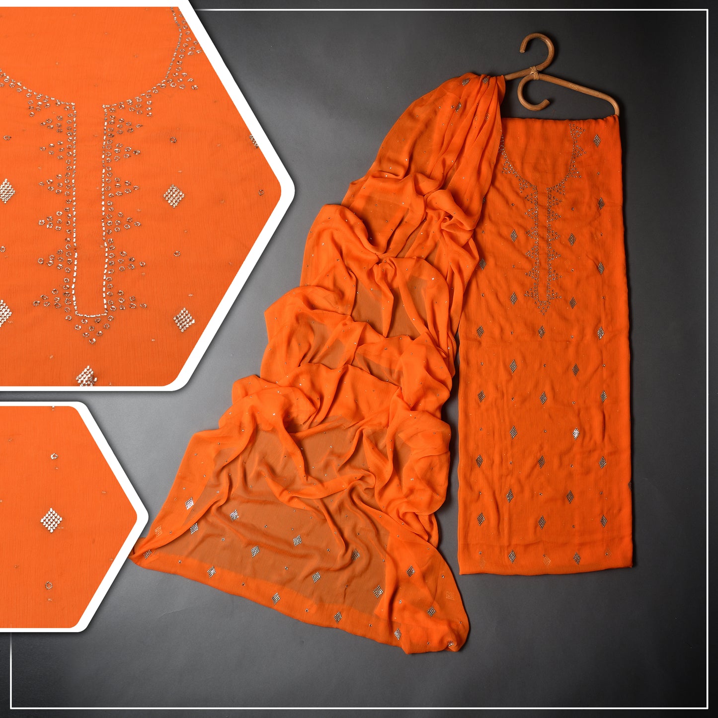 Elegant Chiffon with Mukesh embroidoyr women's wear, that meke you feel like royalty with intricate details of traditional Multani Art.-VividOrg