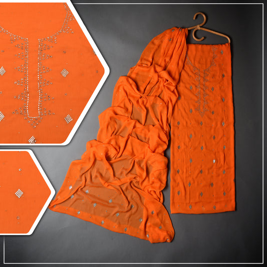 Elegant Chiffon with Mukesh embroidoyr women's wear, that meke you feel like royalty with intricate details of traditional Multani Art.-VividOrg