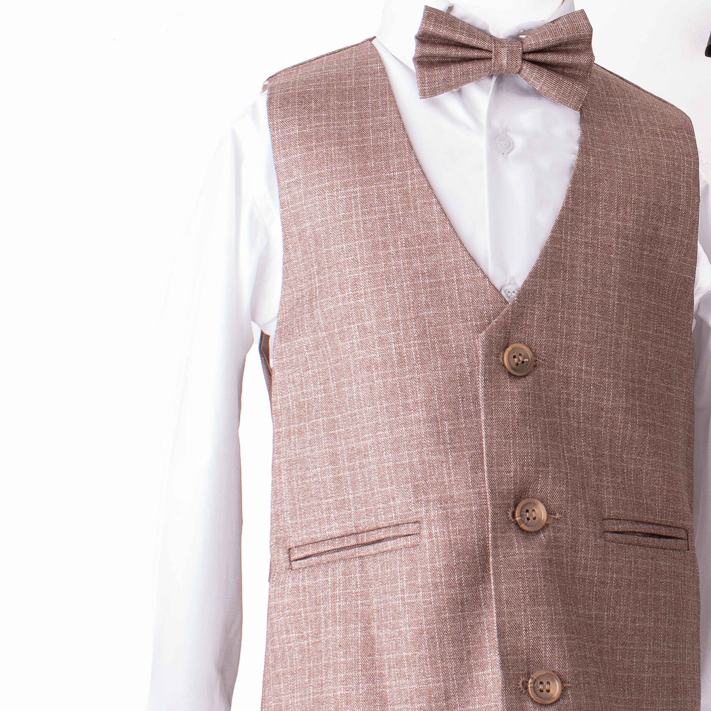 Boy 3 Piece Formal Light Brown Texture Waistcoat Set