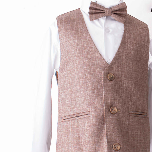 Boy 3 Piece Formal Light Brown Texture Waistcoat Set