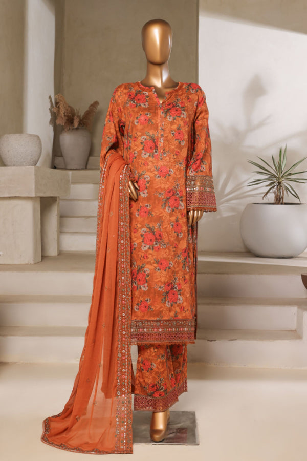 Malika By Sada Bahar Stitched 3 Piece Emb Festive Vol-05 Collection'2025-EMB-2130-Orange