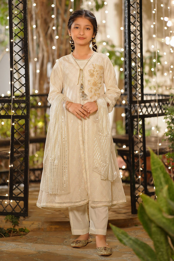 Ochre Clothing Girls Full Suits Sequence Net Hand Adda Work 3 Pc Suit