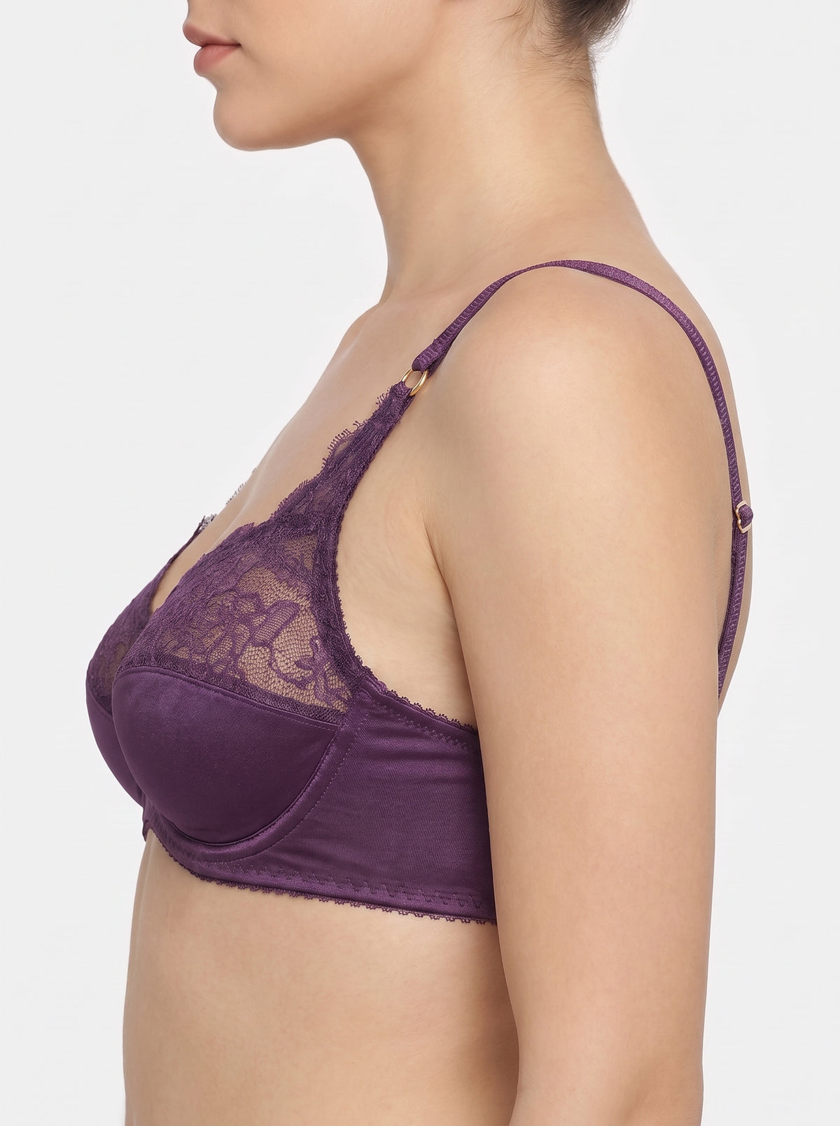 ROMANCE Forever, Half Lace Unpadded Polyester Jersey Bra, PURPLE