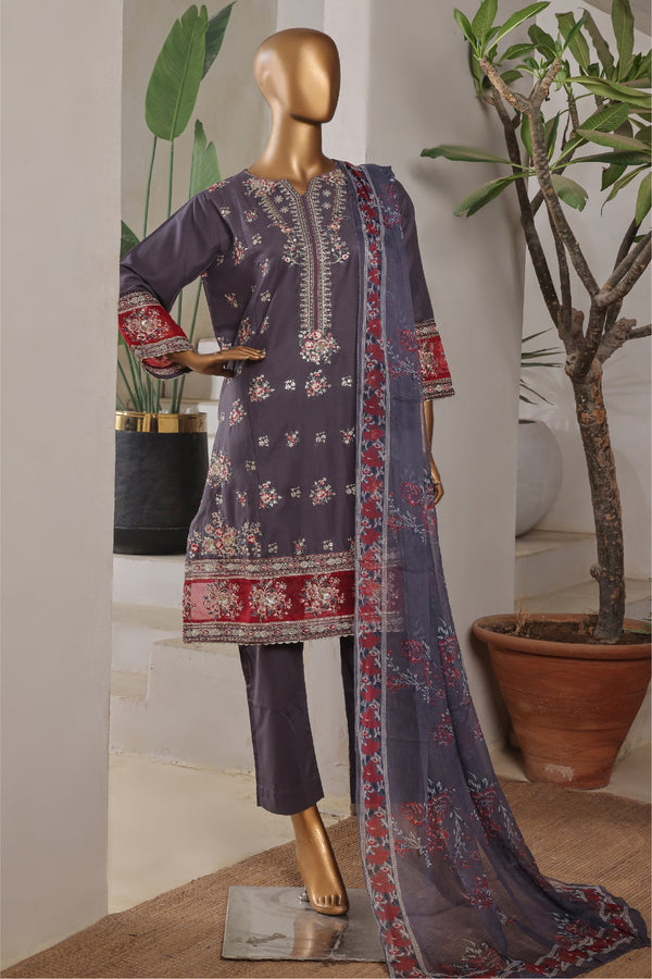 Bin Saeed Stitched 3 Piece Plain Lawn Vol-01 Collection'2025-LF-2273-Grey