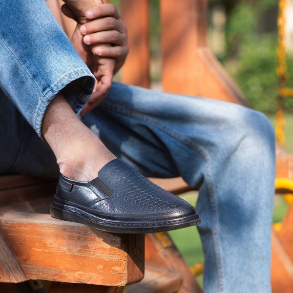 Turkish-made Snake-print Genuine Leather Shoes in Blue