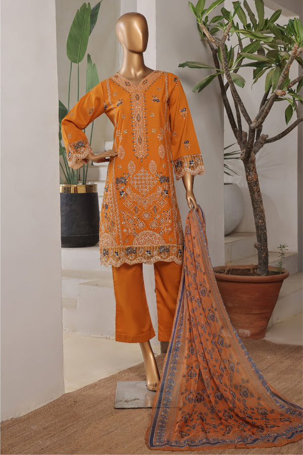 Bin Saeed Stitched 3 Piece Plain Lawn Vol-01 Collection'2025-LF-2274-Mustard