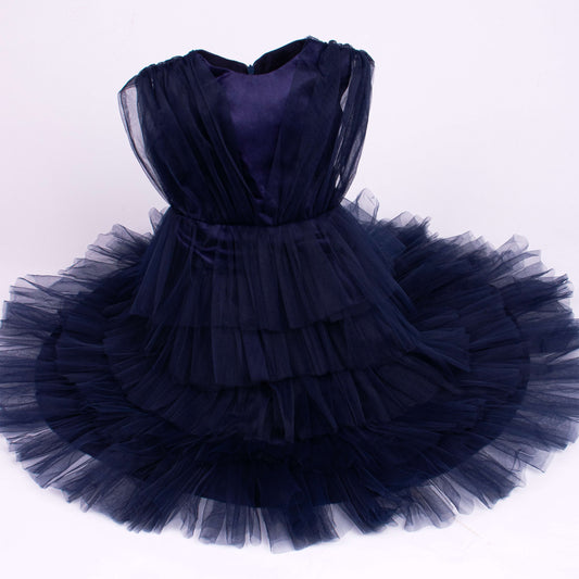 Girl Navy Blue Princess Long Fancy Frock