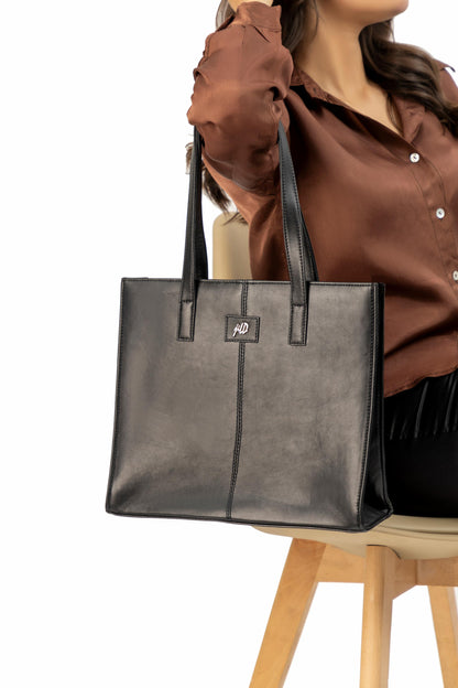 Everyday Women's Leather Zipper Tote Bag-Black