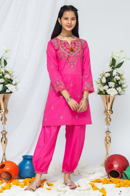 2Pcs Embroidered Suit Shirt & Cotton Trouser SKU: EMB-049