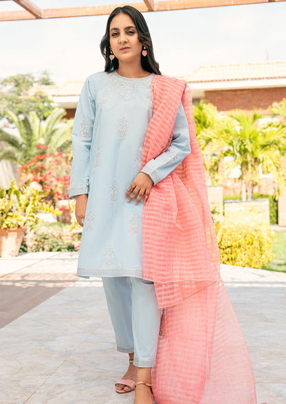 T-SFC-007, Embroidery shirt with plan trouser and pink dupatta, 3 pcs Suit