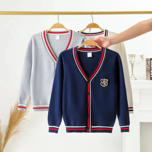Navy Blue Front Open Full Sleeves Sweater