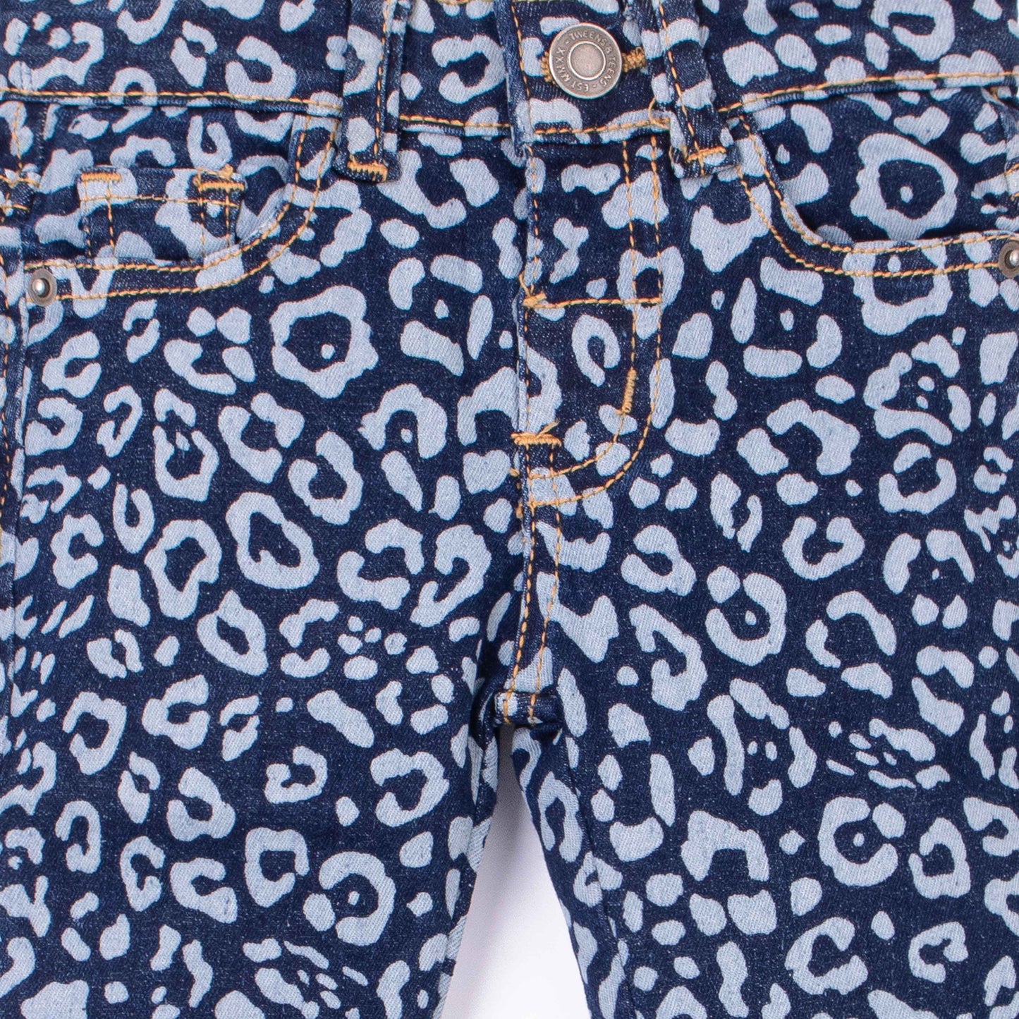 Girl Navy Blue Leopard Print Denim Bell Bottom