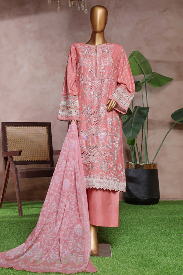 Bin Saeed Stitched 3 Piece Luxe Self & Self Collection'2025-NSM-2221-Pink
