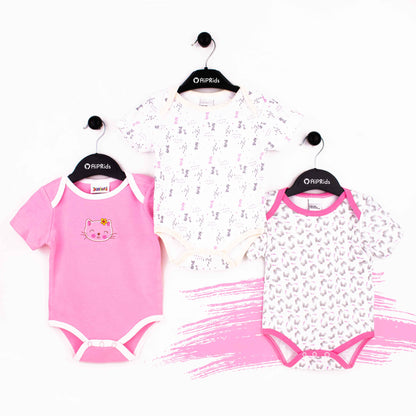 Baby Girl 3 Pk Bodysuits Pink Cat Face